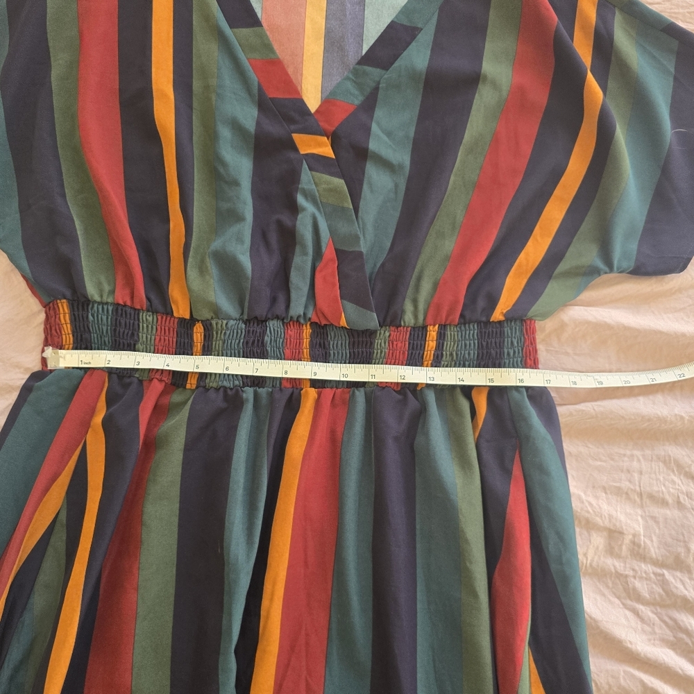 BloomChic Striped Maxi Dress Short Sleeve Pockets Size 18 Boho Western Career - Picture 7 of 10
